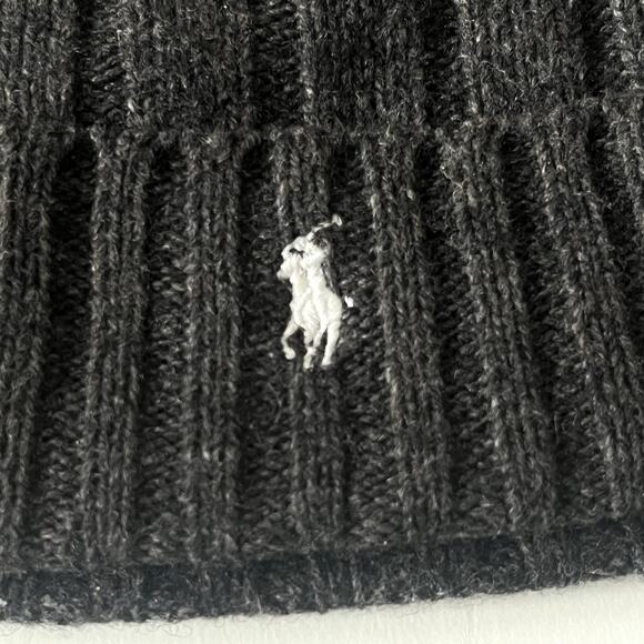 Polo Ralph Lauren Beanie Hat Unisex Men's Gray Wool Blend Ribbed Knit Black OS - Picture 3 of 4